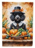 Black Poodle Thanksgiving House Flag 28x40 Porch Sleeve Pole Decorative Outside Yard Banner Artwork Wall Hanging, Polyester