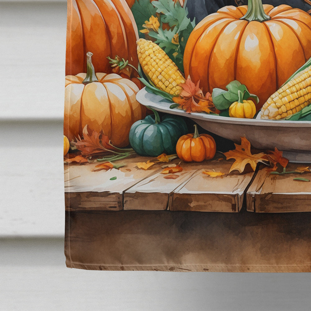 Black Poodle Thanksgiving House Flag 28x40 Porch Sleeve Pole Decorative Outside Yard Banner Artwork Wall Hanging, Polyester