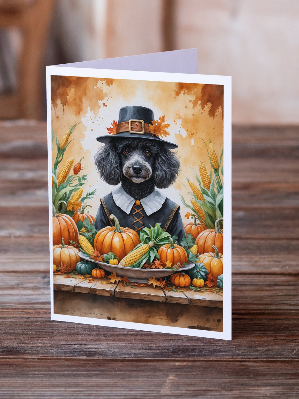 Black Poodle Thanksgiving Greeting Cards Pack of 8 Blank Cards with Envelopes Whimsical A7 Size 5x7