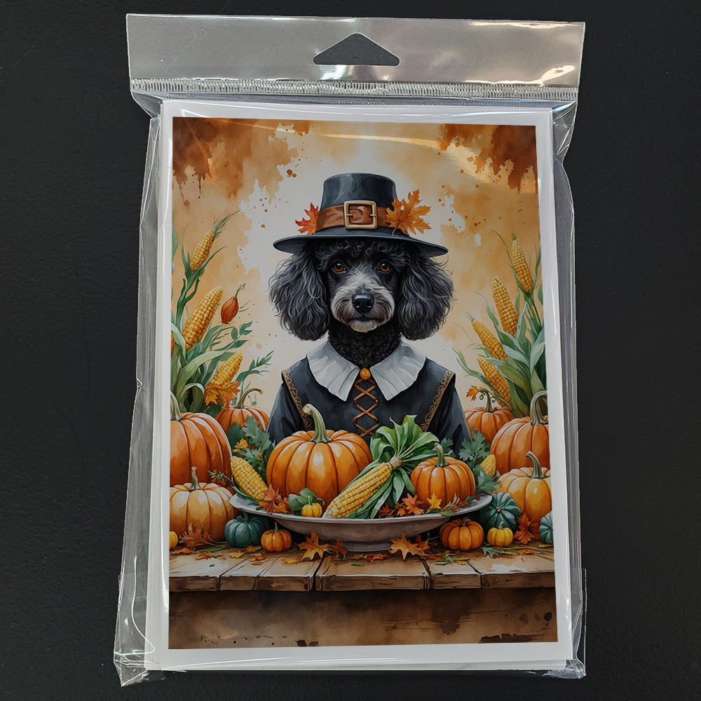 Black Poodle Thanksgiving Greeting Cards Pack of 8 Blank Cards with Envelopes Whimsical A7 Size 5x7