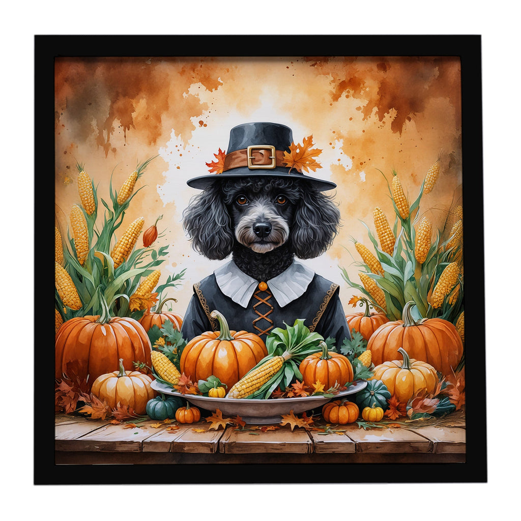 Black Poodle Thanksgiving Framed Metal Print Bathroom, Kitchen, Office, Home Decor Wall Art Ready to Hang, Square, 8X8