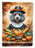 Grey Silver Poodle Thanksgiving House Flag 28x40 Porch Sleeve Pole Decorative Outside Yard Banner Artwork Wall Hanging, Polyester