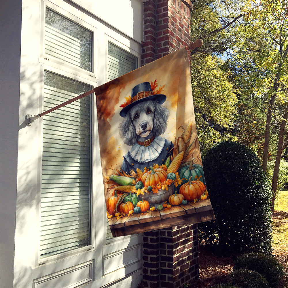 Grey Silver Poodle Thanksgiving House Flag 28x40 Porch Sleeve Pole Decorative Outside Yard Banner Artwork Wall Hanging, Polyester