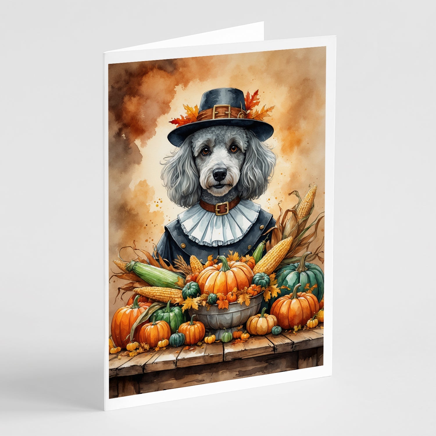 Grey Silver Poodle Thanksgiving Greeting Cards Pack of 8 Blank Cards with Envelopes Whimsical A7 Size 5x7