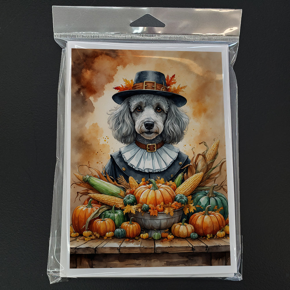 Grey Silver Poodle Thanksgiving Greeting Cards Pack of 8 Blank Cards with Envelopes Whimsical A7 Size 5x7
