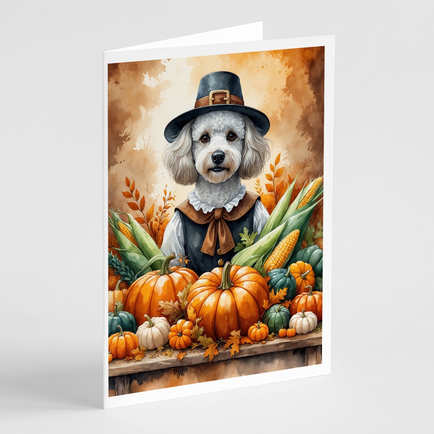 White Poodle Thanksgiving Greeting Cards Pack of 8 Blank Cards with Envelopes Whimsical A7 Size 5x7
