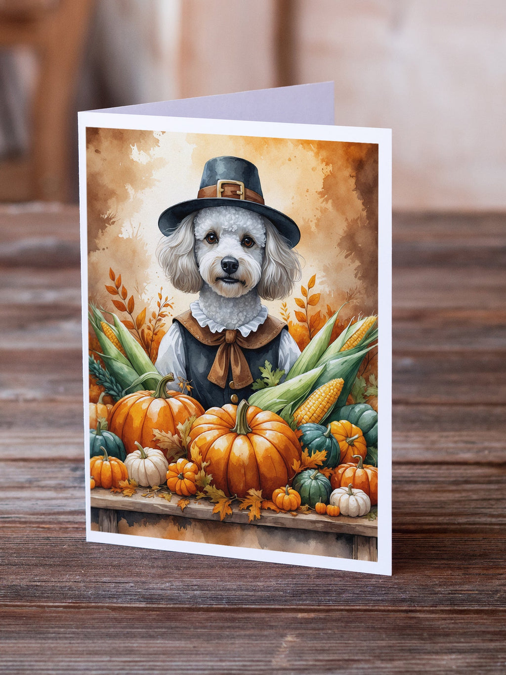White Poodle Thanksgiving Greeting Cards Pack of 8 Blank Cards with Envelopes Whimsical A7 Size 5x7
