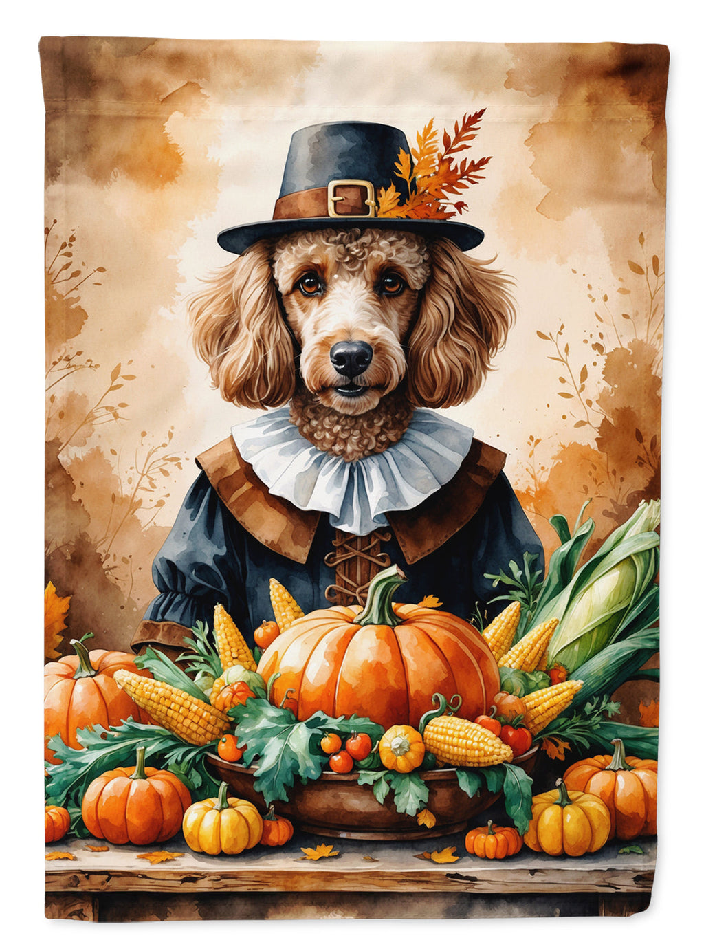 Poodle Thanksgiving House Flag 28x40 Porch Sleeve Pole Decorative Outside Yard Banner Artwork Wall Hanging, Polyester