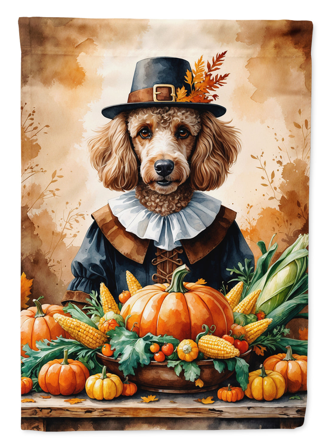 Poodle Thanksgiving House Flag 28x40 Porch Sleeve Pole Decorative Outside Yard Banner Artwork Wall Hanging, Polyester