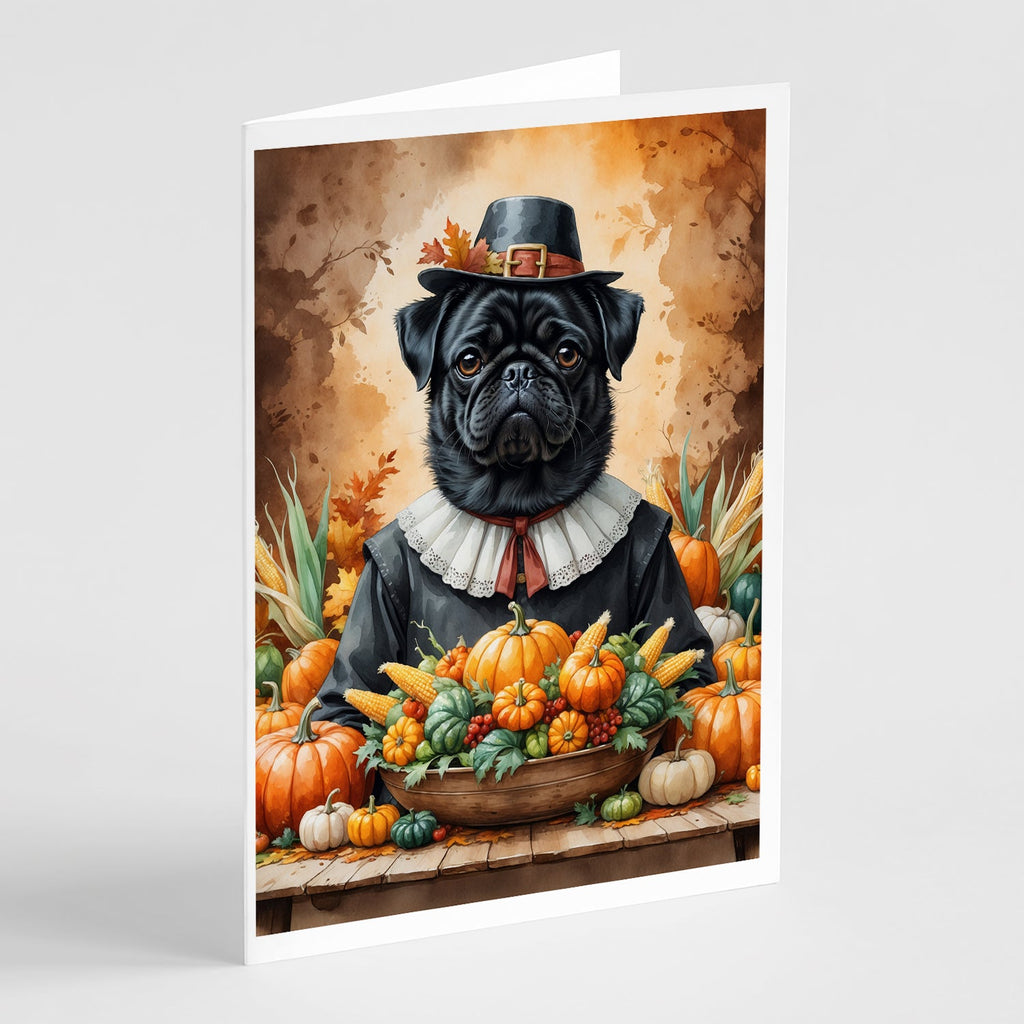 Black Pug Thanksgiving Greeting Cards Pack of 8 Blank Cards with Envelopes Whimsical A7 Size 5x7