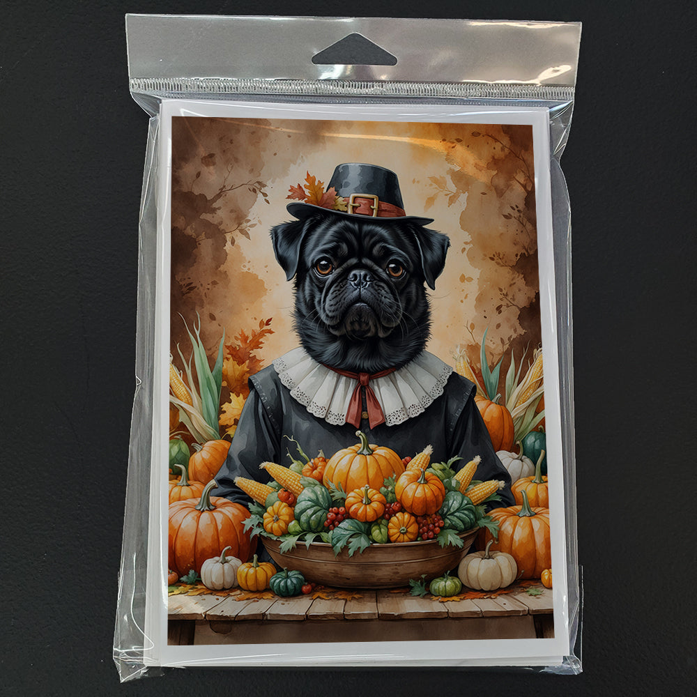 Black Pug Thanksgiving Greeting Cards Pack of 8 Blank Cards with Envelopes Whimsical A7 Size 5x7