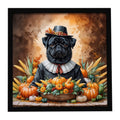 Black Pug Thanksgiving Framed Metal Print Bathroom, Kitchen, Office, Home Decor Wall Art Ready to Hang, Square, 8X8