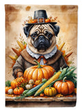 Pug Thanksgiving House Flag 28x40 Porch Sleeve Pole Decorative Outside Yard Banner Artwork Wall Hanging, Polyester