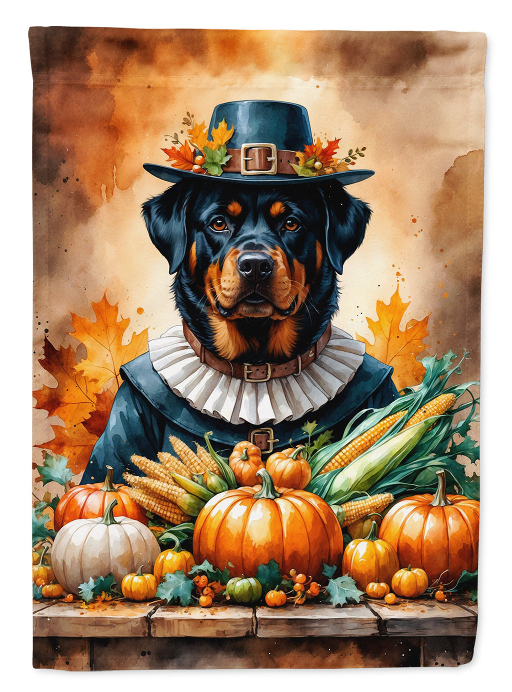 Rottweiler Thanksgiving House Flag 28x40 Porch Sleeve Pole Decorative Outside Yard Banner Artwork Wall Hanging, Polyester