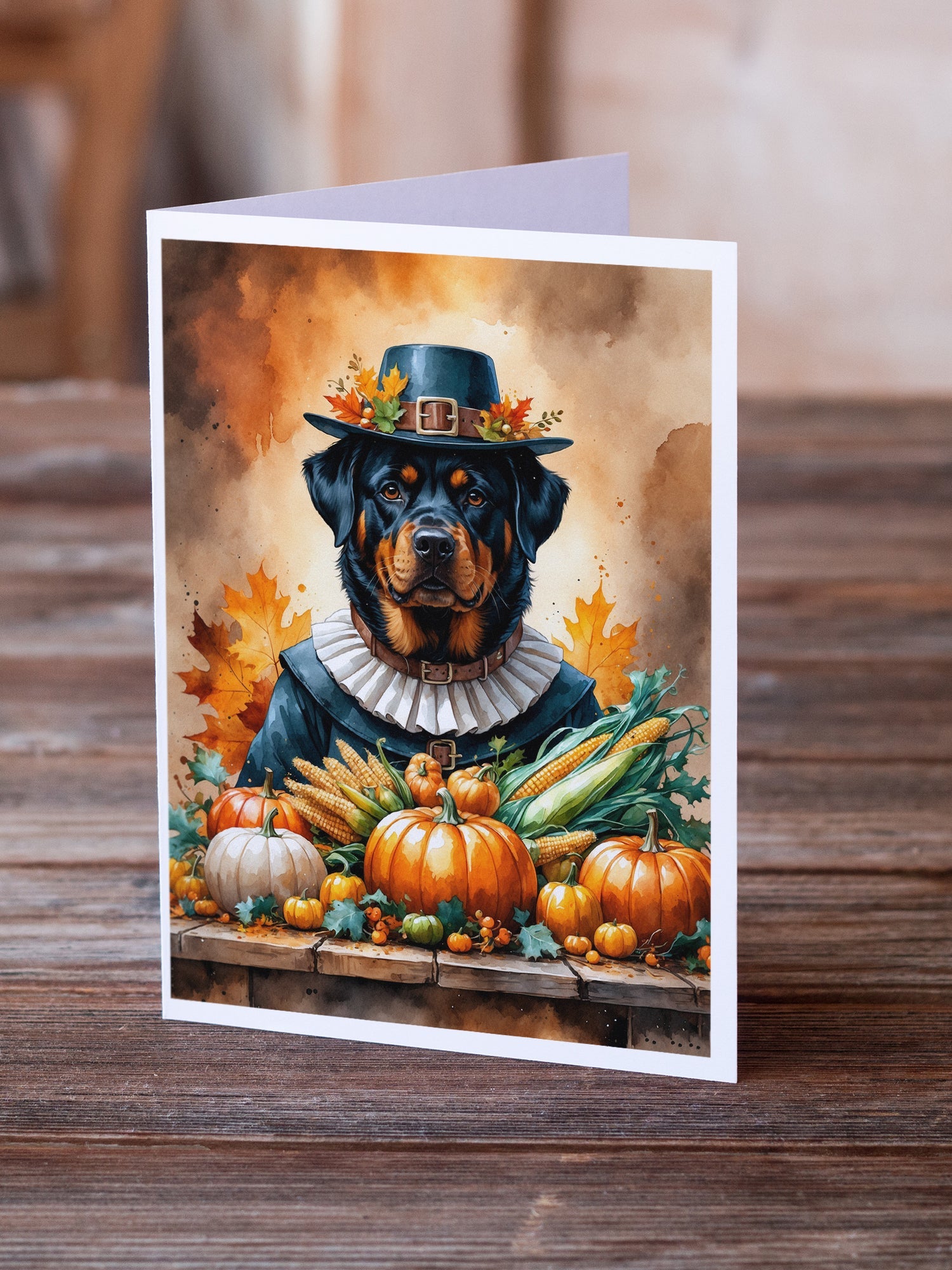 Rottweiler Thanksgiving Greeting Cards Pack of 8 Blank Cards with Envelopes Whimsical A7 Size 5x7