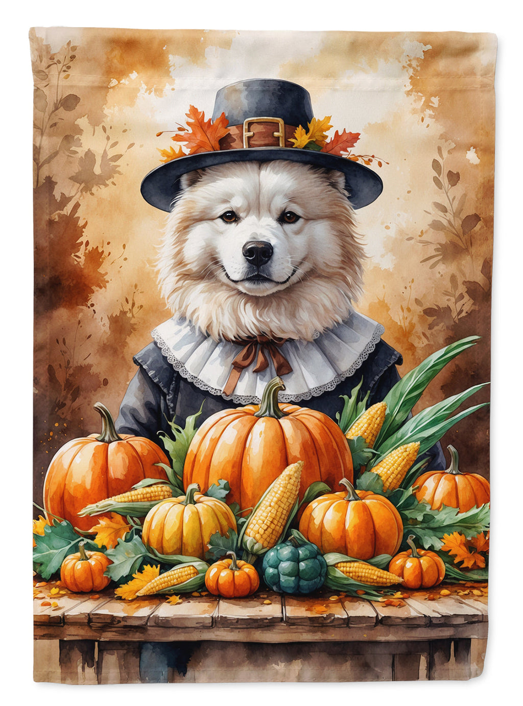 Samoyed Thanksgiving House Flag 28x40 Porch Sleeve Pole Decorative Outside Yard Banner Artwork Wall Hanging, Polyester