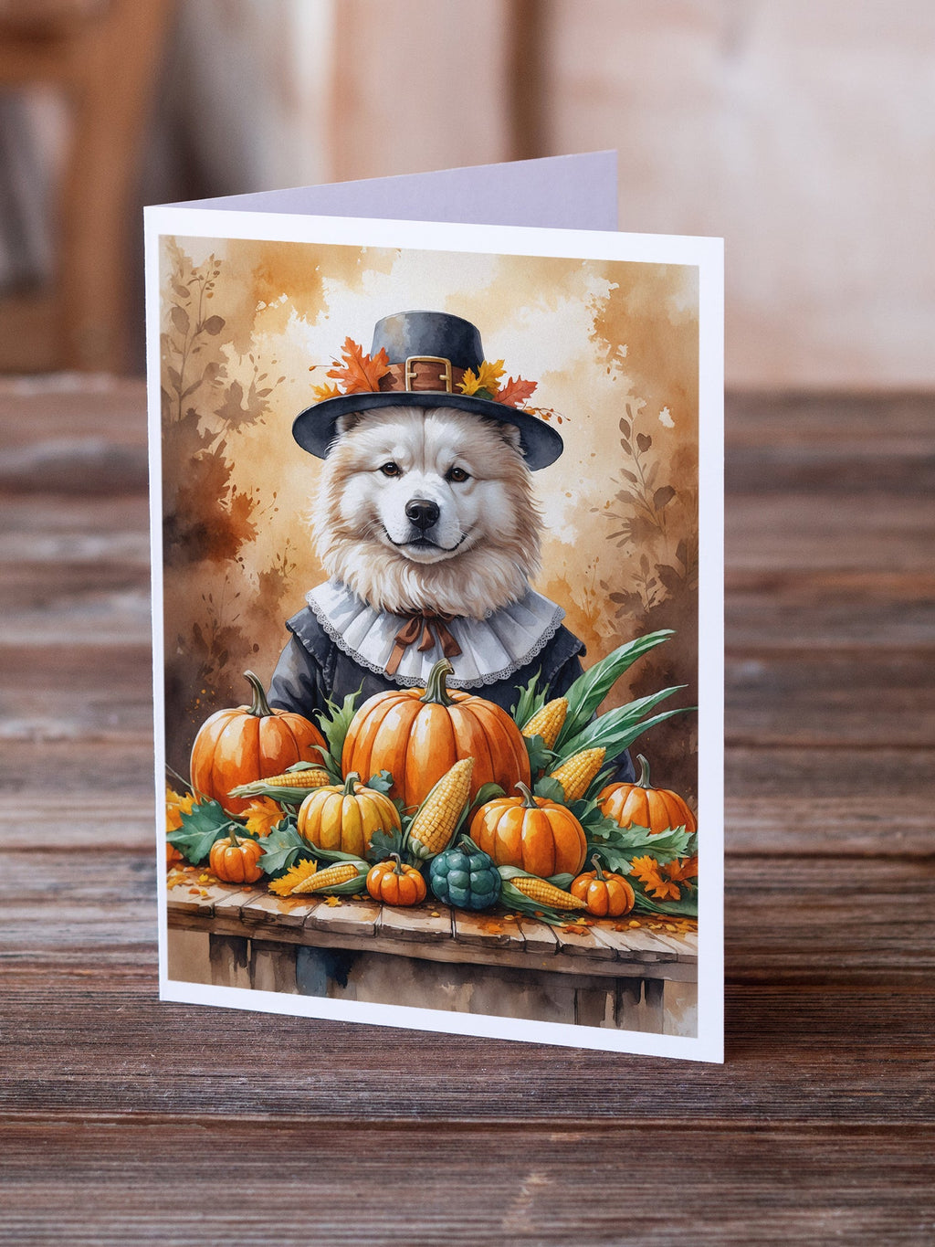 Samoyed Thanksgiving Greeting Cards Pack of 8 Blank Cards with Envelopes Whimsical A7 Size 5x7