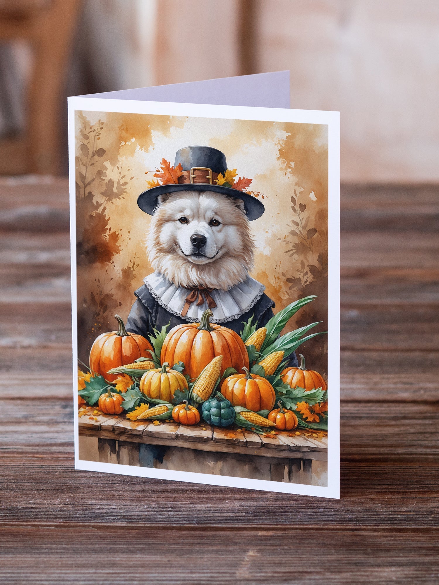 Samoyed Thanksgiving Greeting Cards Pack of 8 Blank Cards with Envelopes Whimsical A7 Size 5x7