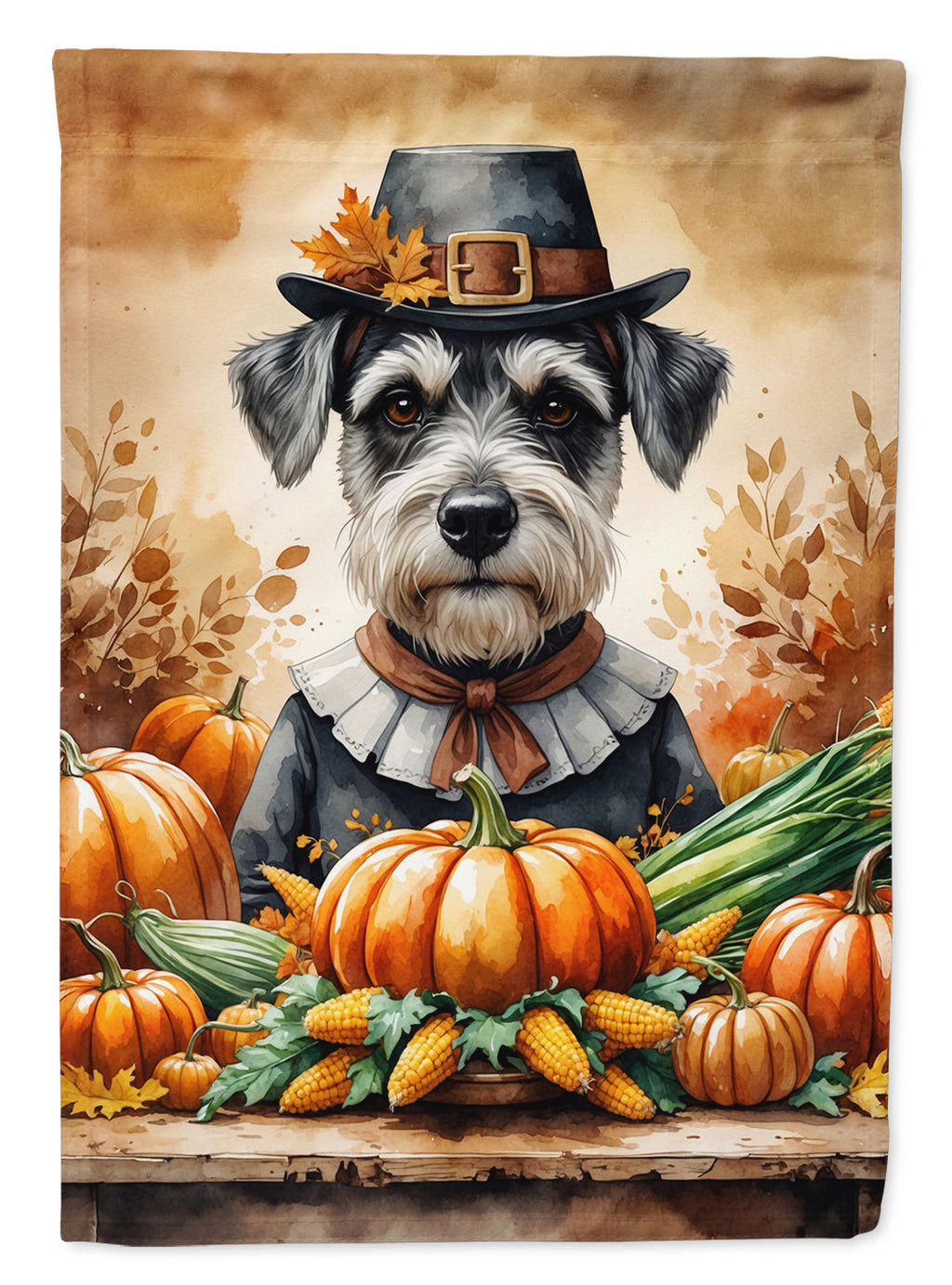 Schnauzer Thanksgiving House Flag 28x40 Porch Sleeve Pole Decorative Outside Yard Banner Artwork Wall Hanging, Polyester