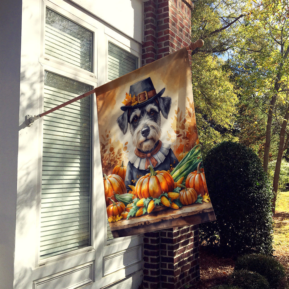 Schnauzer Thanksgiving House Flag 28x40 Porch Sleeve Pole Decorative Outside Yard Banner Artwork Wall Hanging, Polyester