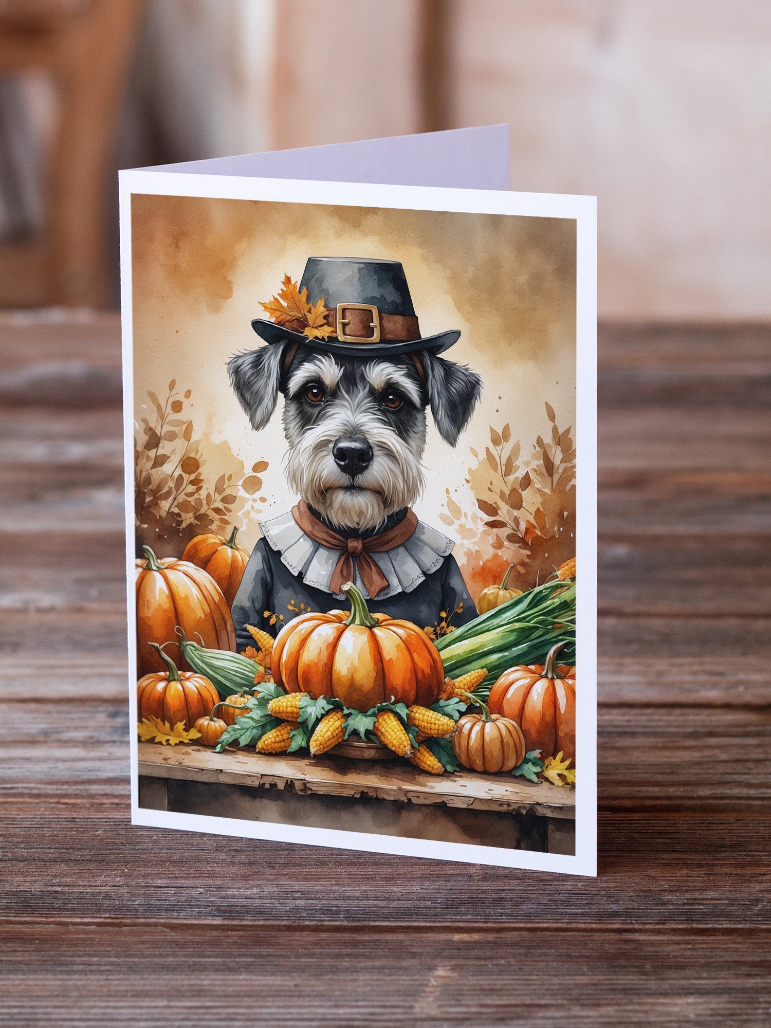 Schnauzer Thanksgiving Greeting Cards Pack of 8 Blank Cards with Envelopes Whimsical A7 Size 5x7