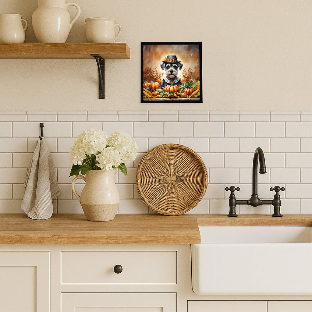 Schnauzer Thanksgiving Framed Metal Print Bathroom, Kitchen, Office, Home Decor Wall Art Ready to Hang, Square, 8X8