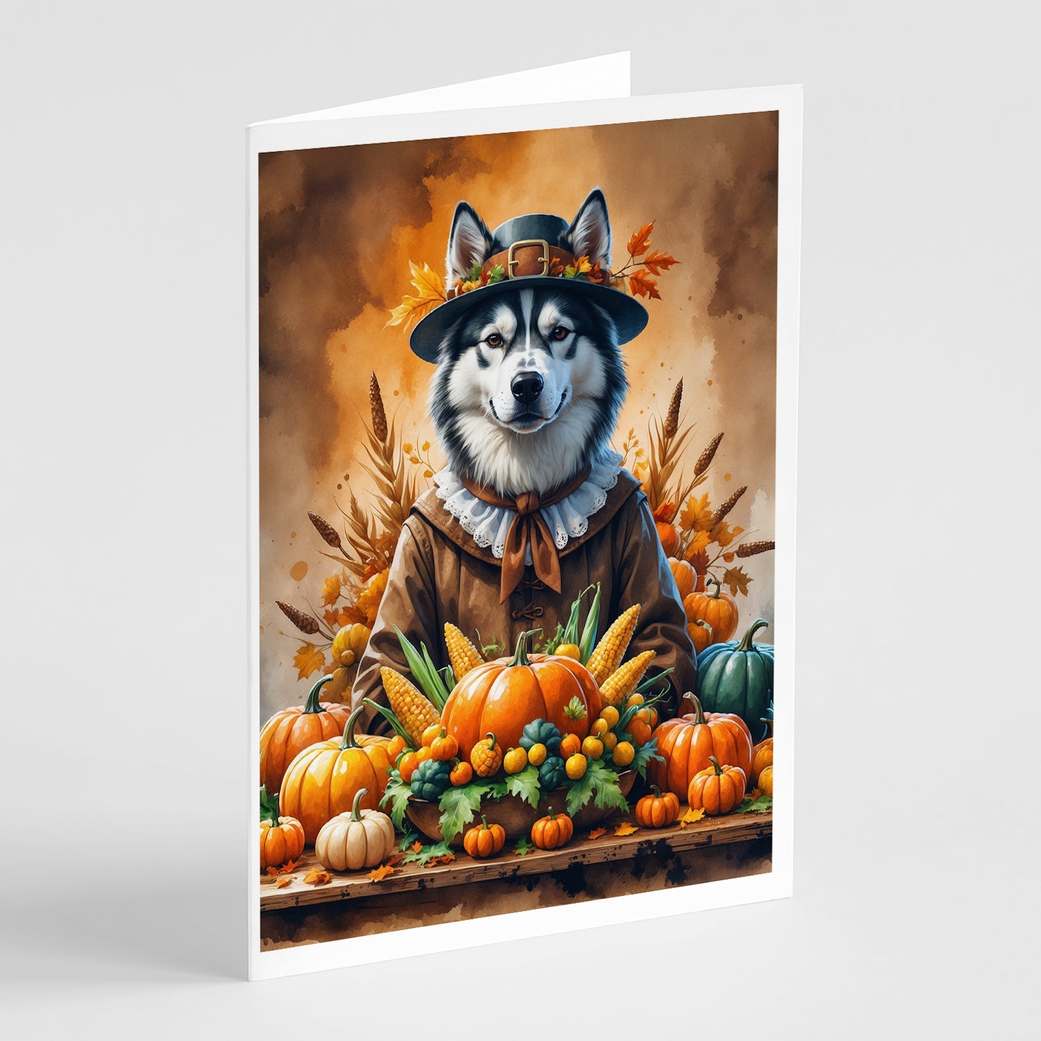 Siberian Husky Thanksgiving Greeting Cards Pack of 8 Blank Cards with Envelopes Whimsical A7 Size 5x7