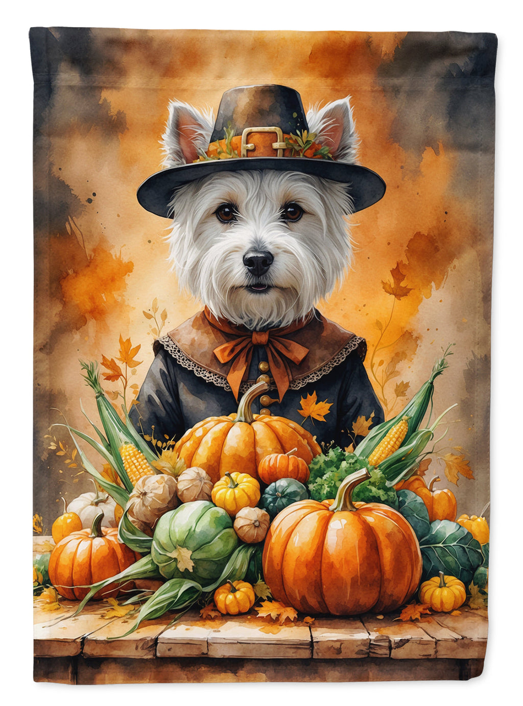 Westie Thanksgiving House Flag 28x40 Porch Sleeve Pole Decorative Outside Yard Banner Artwork Wall Hanging, Polyester