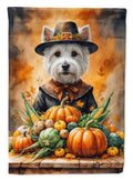 Westie Thanksgiving House Flag 28x40 Porch Sleeve Pole Decorative Outside Yard Banner Artwork Wall Hanging, Polyester