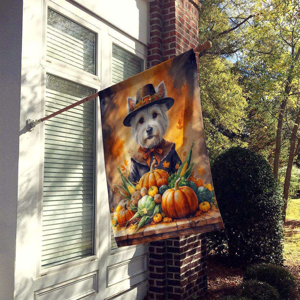 Westie Thanksgiving House Flag 28x40 Porch Sleeve Pole Decorative Outside Yard Banner Artwork Wall Hanging, Polyester