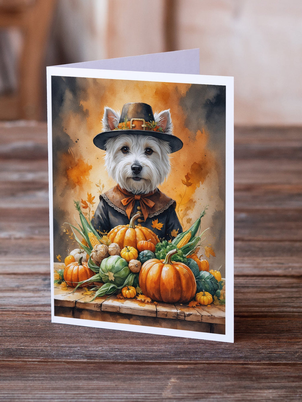 Westie Thanksgiving Greeting Cards Pack of 8 Blank Cards with Envelopes Whimsical A7 Size 5x7