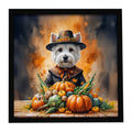 Westie Thanksgiving Framed Metal Print Bathroom, Kitchen, Office, Home Decor Wall Art Ready to Hang, Square, 8X8