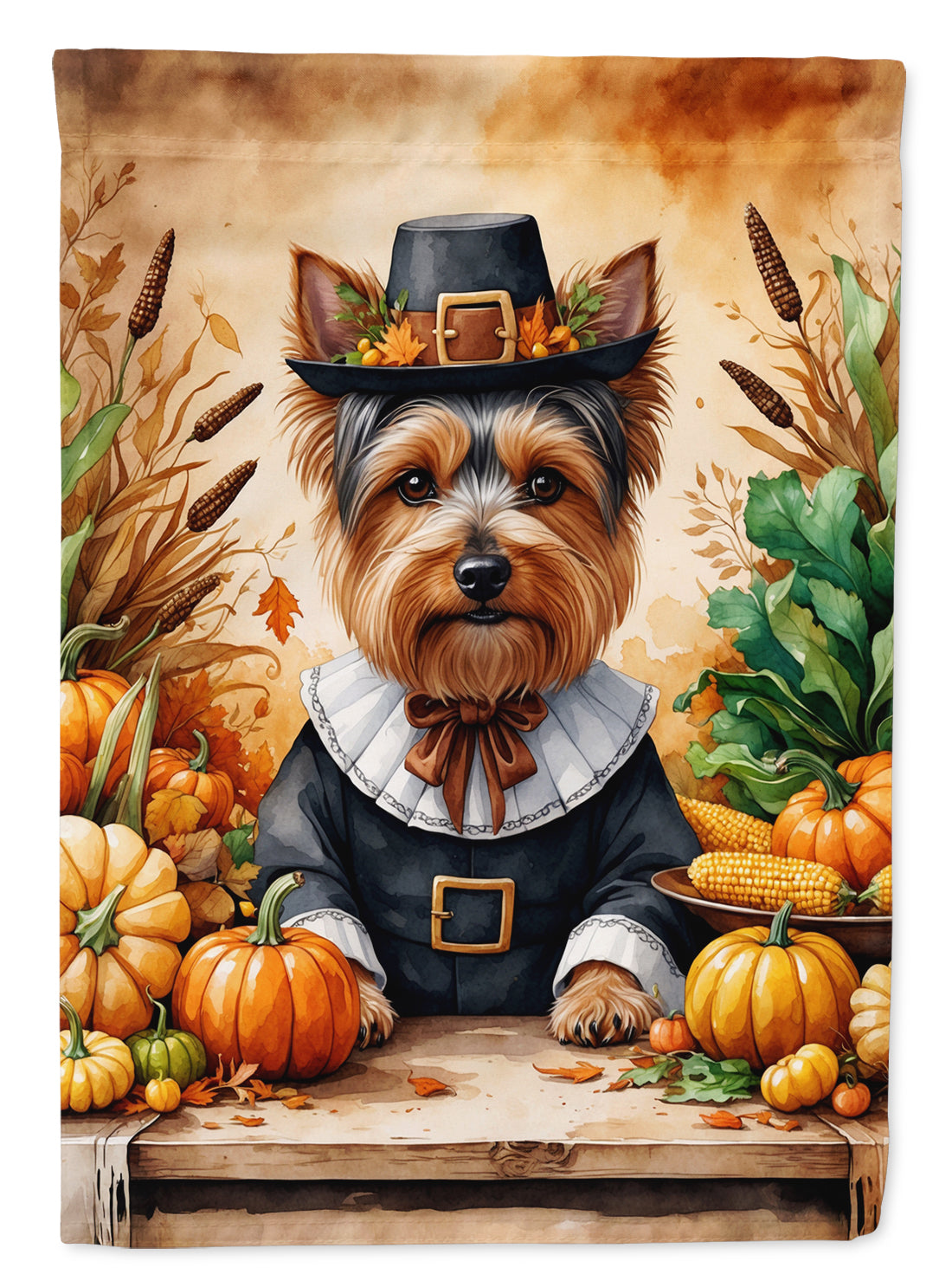 Yorkshire Terrier Thanksgiving House Flag 28x40 Porch Sleeve Pole Decorative Outside Yard Banner Artwork Wall Hanging, Polyester