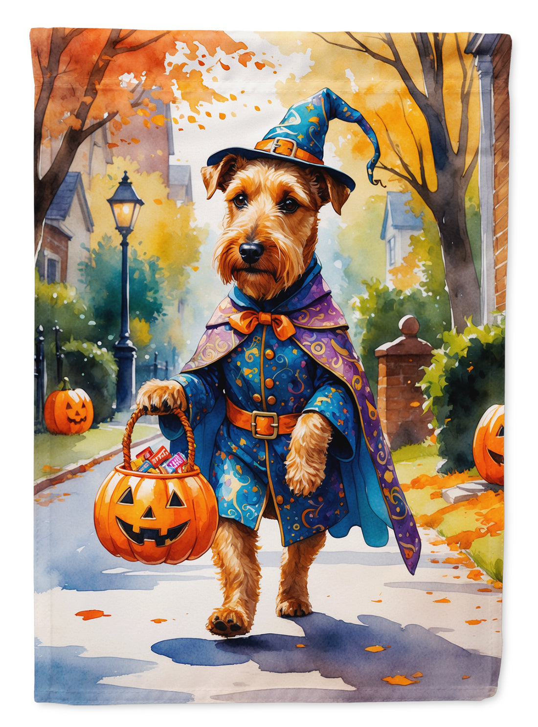Airedale Terrier Halloween Trick or Treat House Flag 28x40 Porch Sleeve Pole Decorative Outside Yard Banner Artwork Wall Hanging, Polyester
