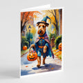 Airedale Terrier Halloween Trick or Treat Greeting Cards Pack of 8 Blank Cards with Envelopes Whimsical A7 Size 5x7