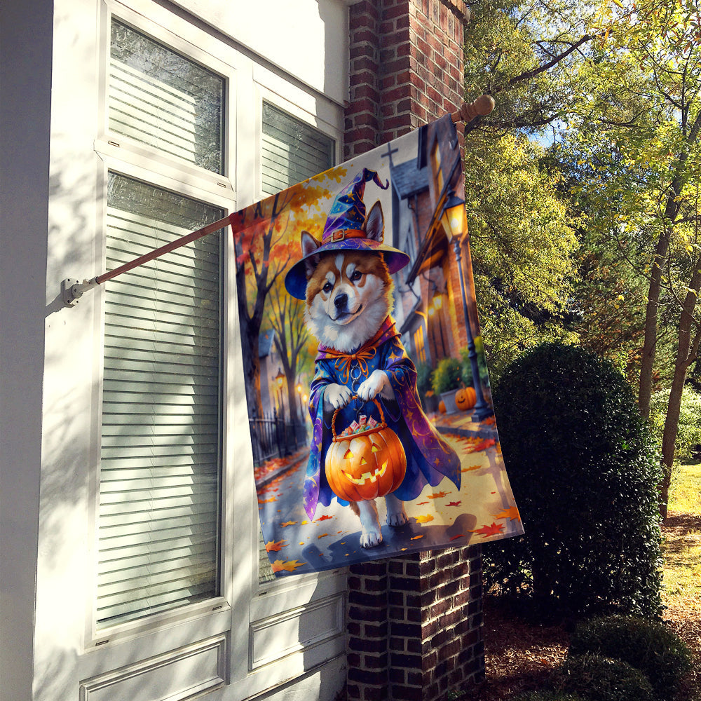 Akita Halloween Trick or Treat House Flag 28x40 Porch Sleeve Pole Decorative Outside Yard Banner Artwork Wall Hanging, Polyester