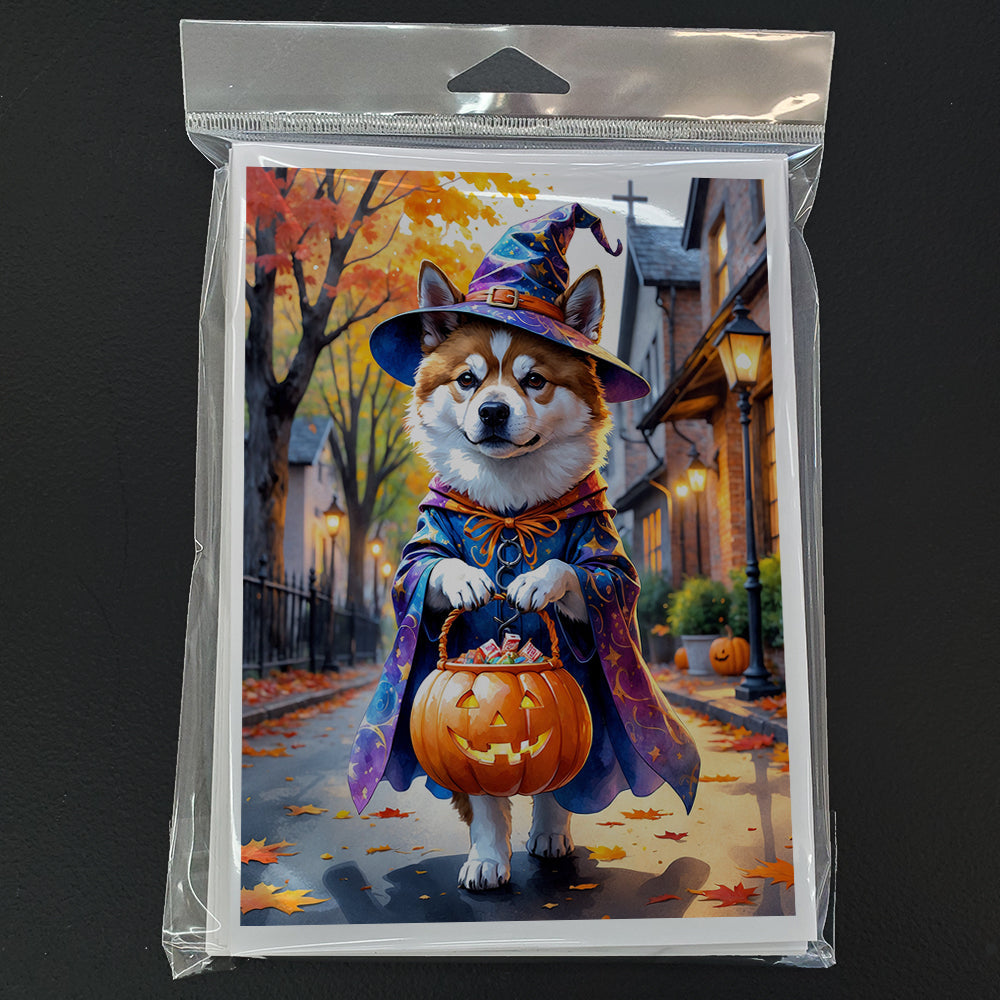 Akita Halloween Trick or Treat Greeting Cards Pack of 8 Blank Cards with Envelopes Whimsical A7 Size 5x7