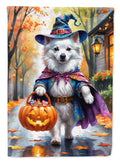 American Eskimo Halloween Trick or Treat House Flag 28x40 Porch Sleeve Pole Decorative Outside Yard Banner Artwork Wall Hanging, Polyester