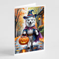 American Eskimo Halloween Trick or Treat Greeting Cards Pack of 8 Blank Cards with Envelopes Whimsical A7 Size 5x7