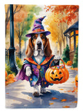 Basset Hound Halloween Trick or Treat House Flag 28x40 Porch Sleeve Pole Decorative Outside Yard Banner Artwork Wall Hanging, Polyester