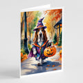 Basset Hound Halloween Trick or Treat Greeting Cards Pack of 8 Blank Cards with Envelopes Whimsical A7 Size 5x7