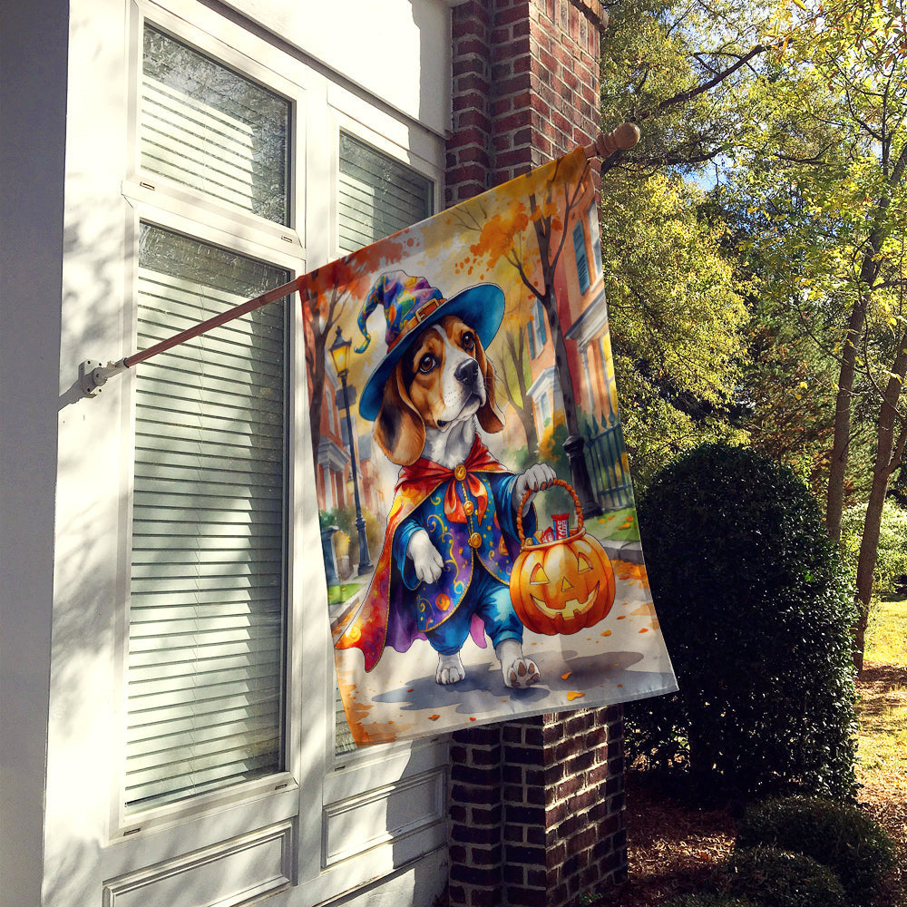 Beagle Halloween Trick or Treat House Flag 28x40 Porch Sleeve Pole Decorative Outside Yard Banner Artwork Wall Hanging, Polyester