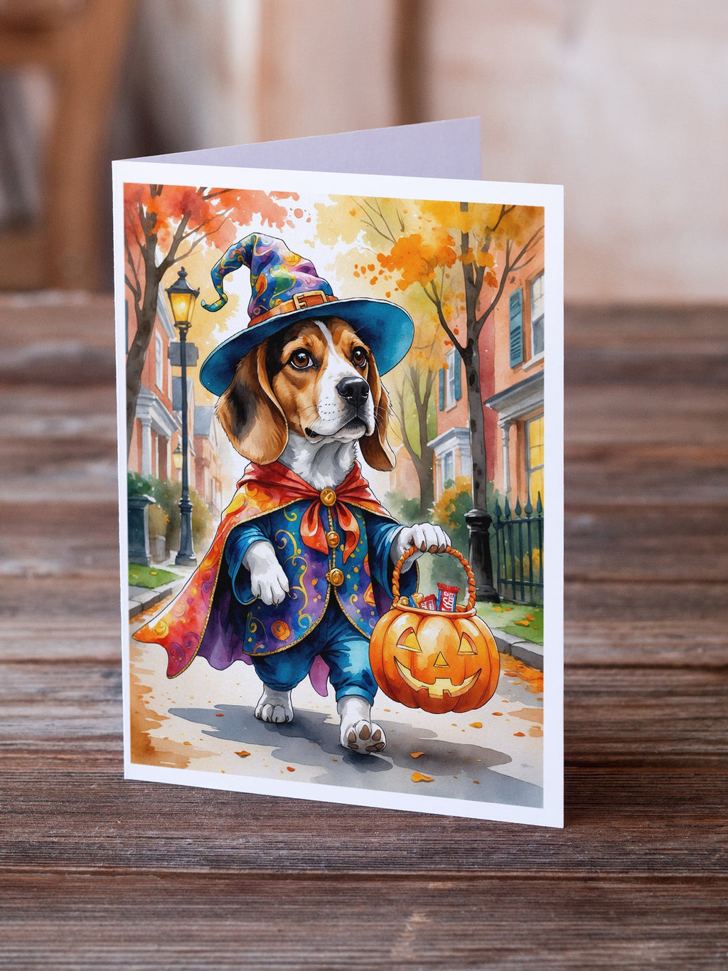 Beagle Halloween Trick or Treat Greeting Cards Pack of 8 Blank Cards with Envelopes Whimsical A7 Size 5x7