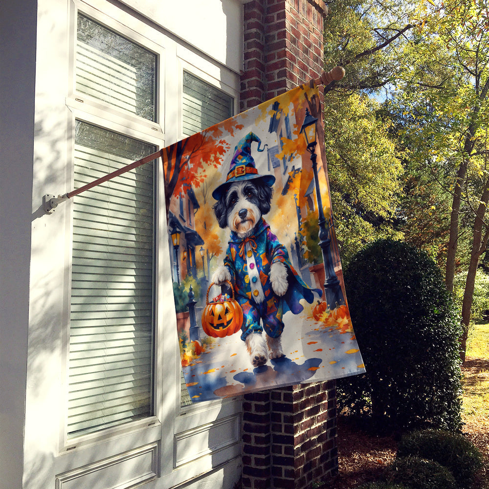 Bernedoodle Halloween Trick or Treat House Flag 28x40 Porch Sleeve Pole Decorative Outside Yard Banner Artwork Wall Hanging, Polyester