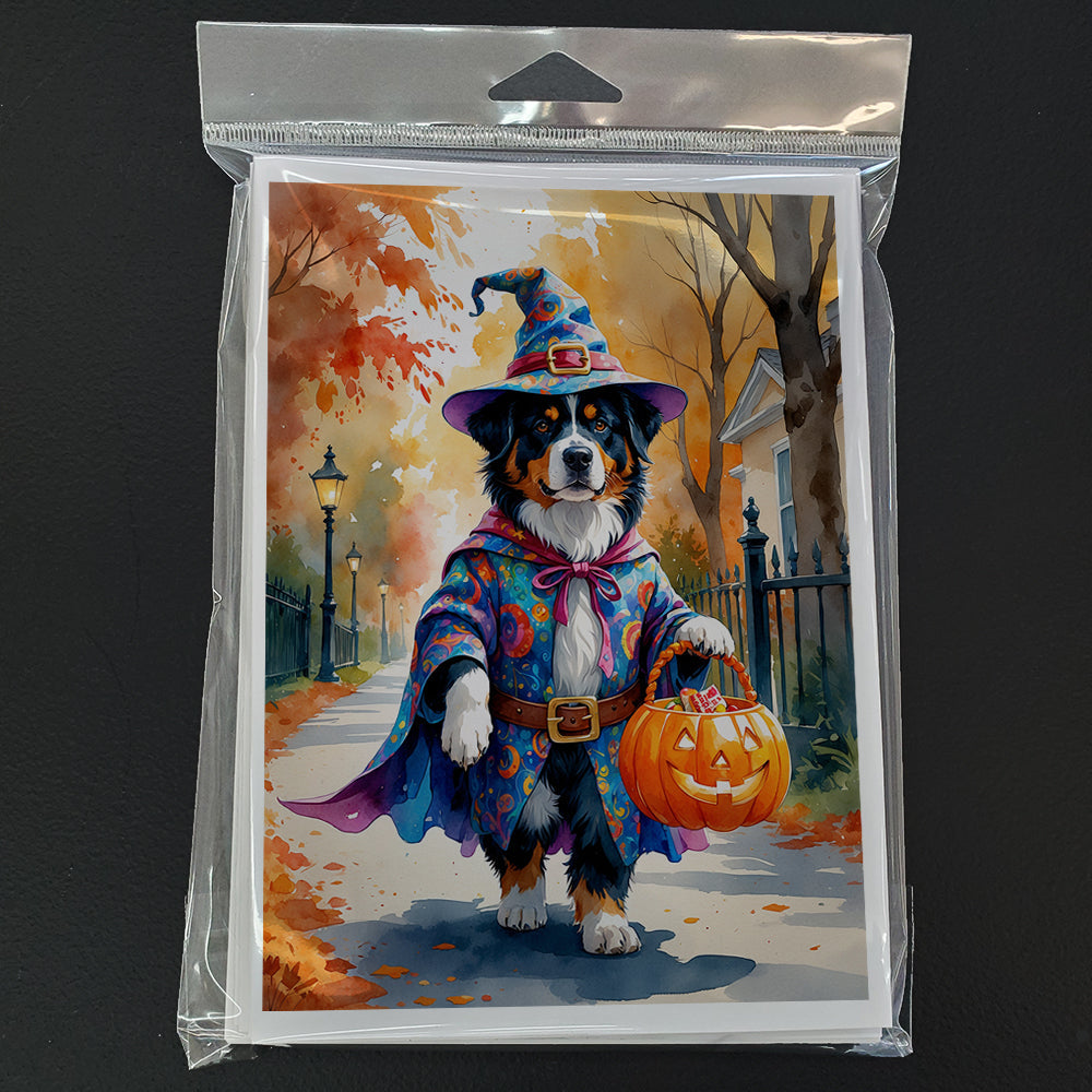 Bernese Mountain Dog Halloween Trick or Treat Greeting Cards Pack of 8 Blank Cards with Envelopes Whimsical A7 Size 5x7