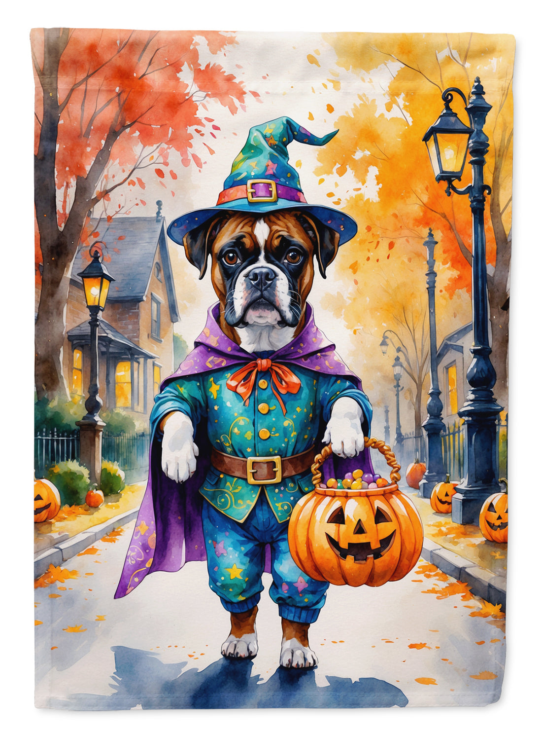 Boxer Halloween Trick or Treat House Flag 28x40 Porch Sleeve Pole Decorative Outside Yard Banner Artwork Wall Hanging, Polyester