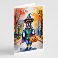 Boxer Halloween Trick or Treat Greeting Cards Pack of 8 Blank Cards with Envelopes Whimsical A7 Size 5x7