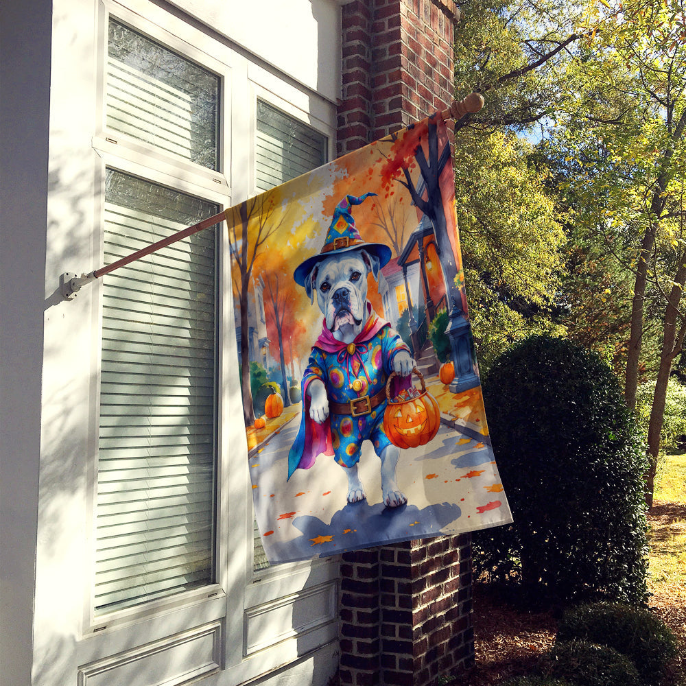 White Boxer Halloween Trick or Treat House Flag 28x40 Porch Sleeve Pole Decorative Outside Yard Banner Artwork Wall Hanging, Polyester