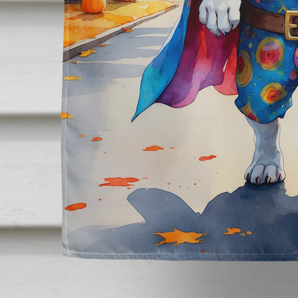 White Boxer Halloween Trick or Treat House Flag 28x40 Porch Sleeve Pole Decorative Outside Yard Banner Artwork Wall Hanging, Polyester