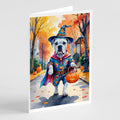 White Boxer Halloween Trick or Treat Greeting Cards Pack of 8 Blank Cards with Envelopes Whimsical A7 Size 5x7